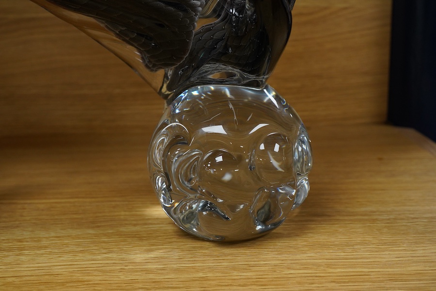 A signed Swedish Art glass bird and another, 28cm tall